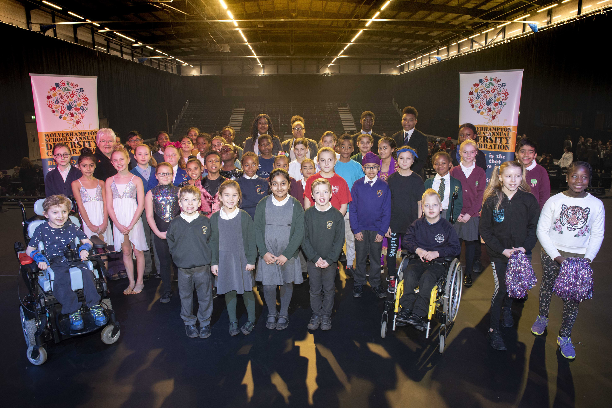 DIVERSITY CELEBRATION Councillor Lynne Moran joins some of the performers ahead of this year’s Schools Diversity Celebration.